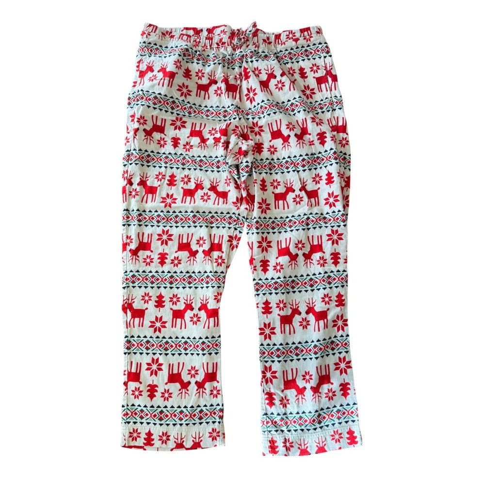 Hanna Andersson XL Red White Reindeer Fair Isle Christmas Pajama Pants Cotton